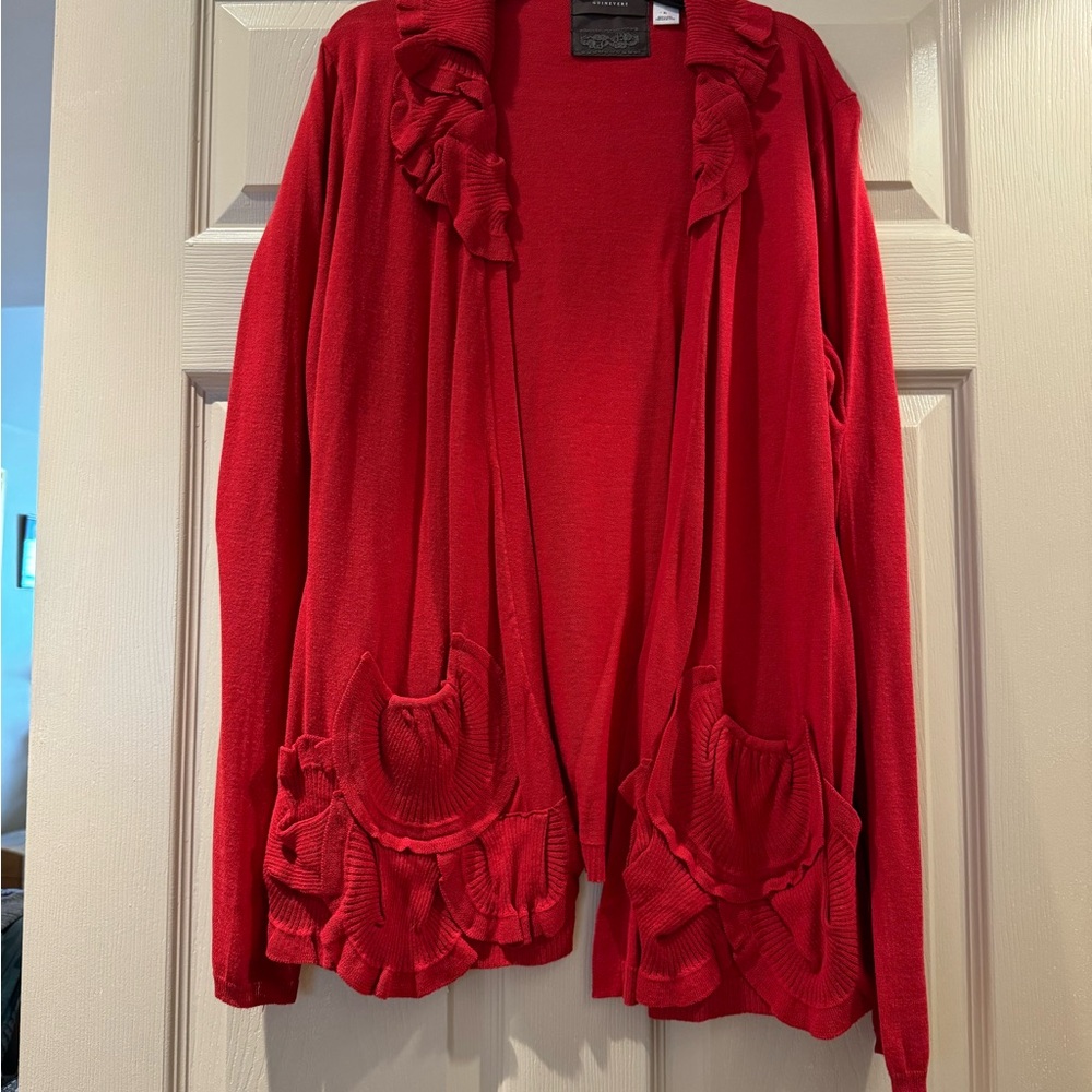Elegant Red Ruffled Women's Sweater
